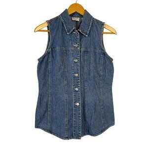 LOFT Vintage Denim Jean Vest Blue Size 8 100% Cotton Casual 90s Y2K Summer EUC